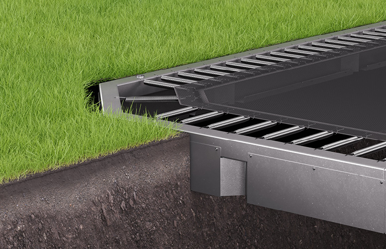 17ft x 12ft XCITYX Akrobat In-Ground Trampoline - Printed Blue Pad and Blue Mat